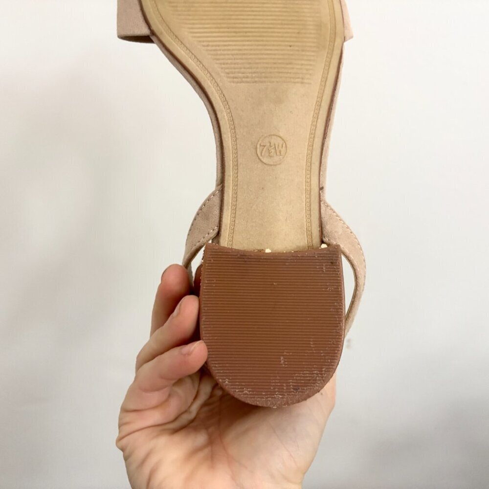 EUC Taupe Strappy Sandals w/ Glitter Heel & Ankle Strap - sz 7.5 - A NEW DAY - Picture 8 of 12
